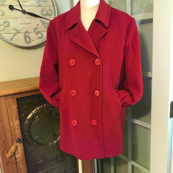LL Bean red wool cashmere blend pea coat - Picture 7 of 16